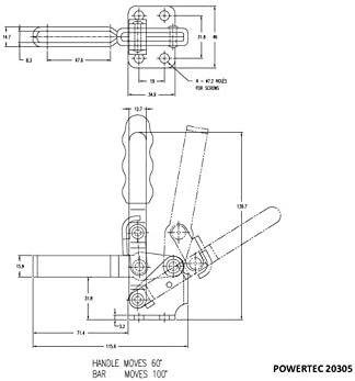 POWERTEC 20305 Quick Release Vertical Toggle Clamp 12130 - 500 lb Holding Capacity w Rubber Pressure Tip, 1PK