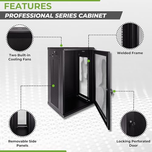 Image of NavePoint 18U Server Rack Enclosure - 17.7 inch Deep, Wall Mount Network Cabinet with Locking Perforated Door, 19 inch IT Equipment Compatible, Network Rack, Removable Side Panels, Black