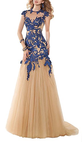 Butterfly Paradise High Sheer Neckline Fitted Bodice Evening Gown