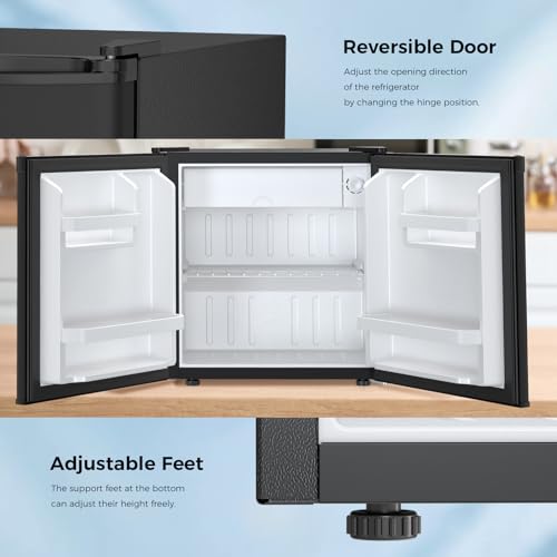 Antarctic Star Compact Refrigerator Mini Fridge With Freezer, Single Reversible Door, Dorm Fridge, Wire Shelf, Defrost Button, For Bedroom, Office, Kitchen, 1.7 Cu. Ft, Black on Fridge.com - View 4