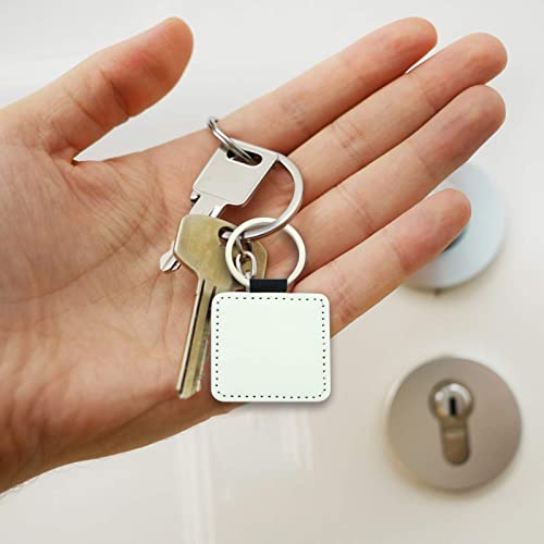 Image of 12 Pcs Sublimation Blank Keychains,PU Leather White Keychains Ornament Pendants for Man Women Crafts Heat Transfer