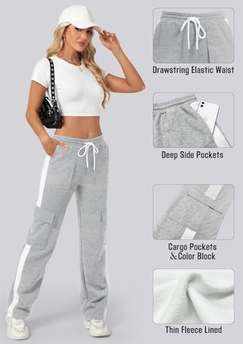 IVIR Womens Sweatpants Cargo Pants Baggy Wide Leg High Waist Fleece Lounge Pants with Pockets2