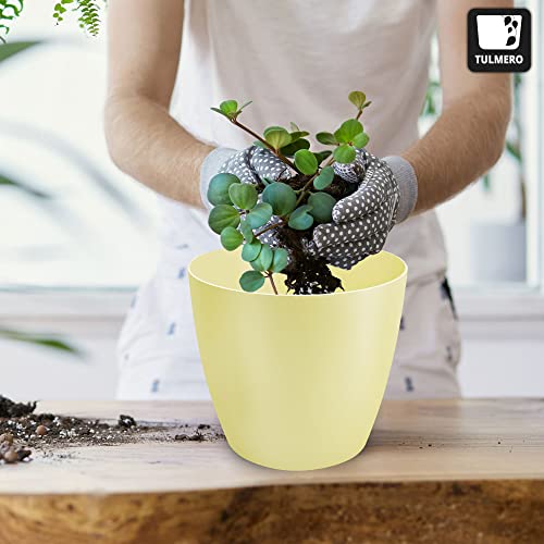 TULMERO Matte Flower Pot, Plastic Planter, Decorative Pot for Large and Small Plants Set of 2, Yellow, Diameter 18 cm - Image 3