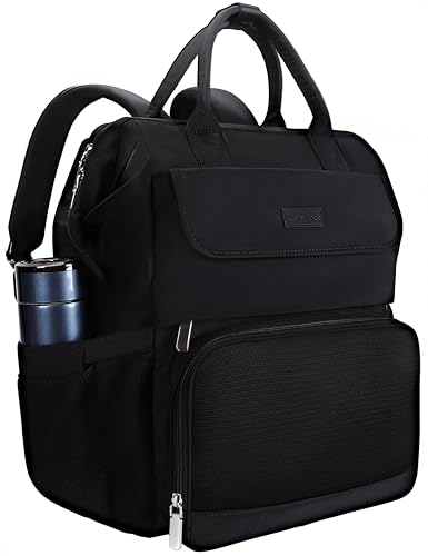 Laptop Backpack for Women & Men. 15.6 Inch Computer Backpack for Work Business, Waterproof Teacher Nurse Bag with Large Capacity, Lightweight College Bookbag Bags, Casual Daypack for Travel Black