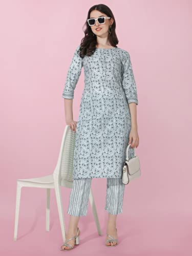 Image of MIRCHI FASHION Pure Cotton Straight Kurta Set for Women with Pant | Printed Kurta Pant Set | Ethnic Office Wear Kurta Set with Trouser