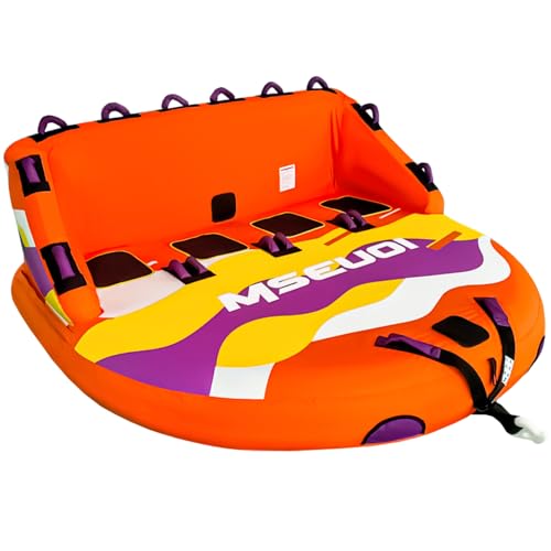 Image of Inflatable Water Towable Tube for Boats Heavy-Duty 1-3 Rider Tow Tube with Reinforced Handles, Quick-Connect Tow Rope, Rapid Air Valve