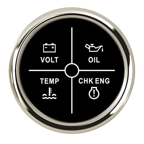 SENEHGMLP(売店) ユニバーサル52 mmアラームゲージメーターの防水ボルト油圧水温 ch赤いバックライト12V / 24Vのエンジンアラーム 自動車用電圧計(Black Silver)