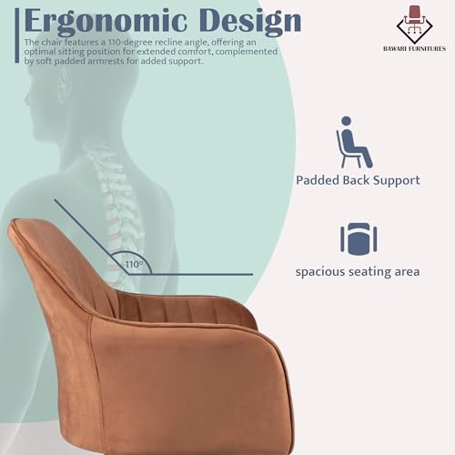 Image of Plush Dining Chair | Accent Chair for Living Room Bedroom Restuarant | Velvet Fabric & Thick Cushion Seat with Sturdy Glossy Metal Legs (Black Legs, Light Brown)