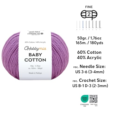 Image of Baby Cotton Blend Yarn - Soft Sport Weight Yarn for Crochet & Amigurumi - 50g /180yds - 60% Cotton 40% Acrylic - Ideal for Baby & Knitting Proj.(Dark Lilac, 1 Ball)