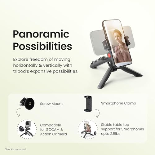 Image of Lightweight & Portable Mini Tripod, Ideal for Smartphones, Action Camera, DSLR & Camera for Comfortable & Longer Duration Shoot, with Smartphone Mount & Shutter Remote