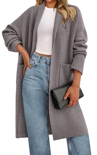 PRETYGARDEN Long Sleeve Lapel Collar Open Front Oversized Sweaters Casual Chunky Long Cardigan Women...