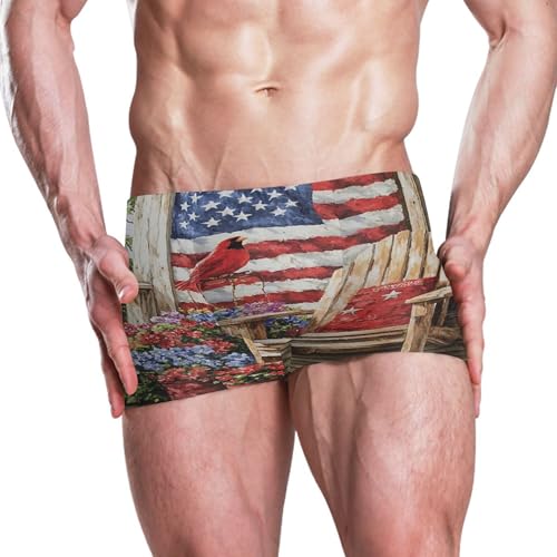 July 4th American Flag Flowers Chair Mens Swim Trunk Swimwear Swim Brief Square Leg Board Short S S04073092
