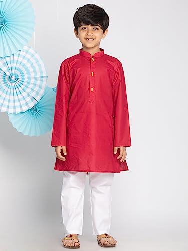Image of JBN Creation Boys Boys' Maroon Cotton Blend Kurta Pyjama and cap Set
