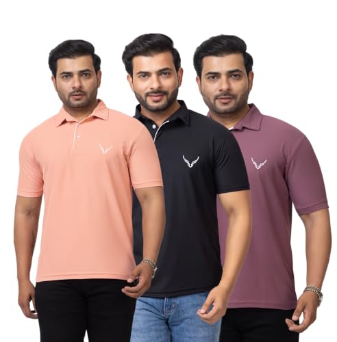 Image of HANABY Men's Summer Polo Solid Half Sleeves Polycotton T-Shirt | Collar Breathable and Comfortable T-Shirt (Pack of 3)