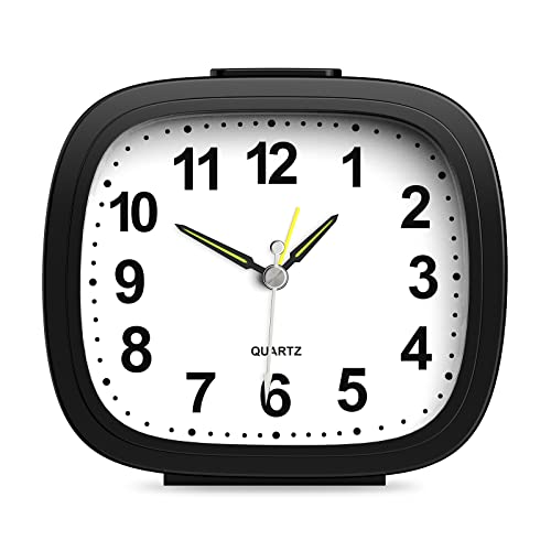 Brifit Silent Alarm Clocks Bedside Non Ticking Bedside Clock Battery Powered with Night Light Large Display Snooze Function Basic Alarm Clock, for Kids Heavy Sleepers Travel Bedroom Desk Easy to Read