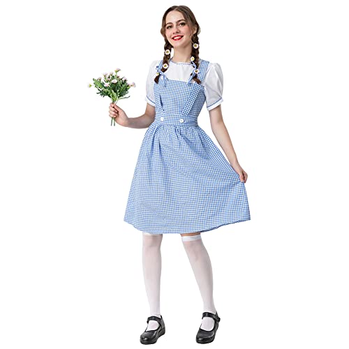 Robe vichy bleu et blanc rétro en version déguisement d'Halloween pour femme
