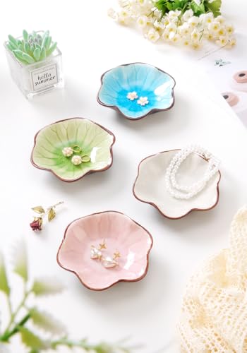 Image of JAMEND CLXP Ice Cracking Leaf Jewelry Dish, Decorative Ring Holder Small Trinket Tray Bowl, Gifts for Daughter Mom Friends, Grass Green.
