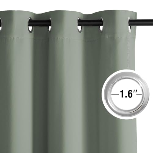 Image of NICETOWN Sage Green Room Darkening Curtains 63 Inches Long 2 Panels | For Living Room, Bedroom, Nursery, Thermal Insulated, Blackout, Grommet, Noise Reducing, Window Treatment, 40 inch Wide