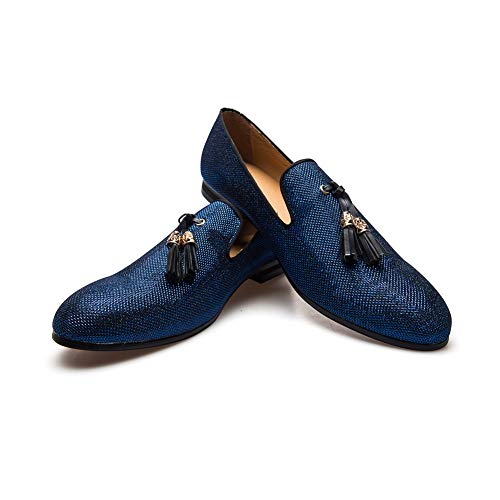JITAI Hombres Vintage Velvet BV Bordado Noble Mocasines Zapatos Mocasines Mocasines Mocasines Borla Mocasines, Azul 02, 41 EU (8 UK)
