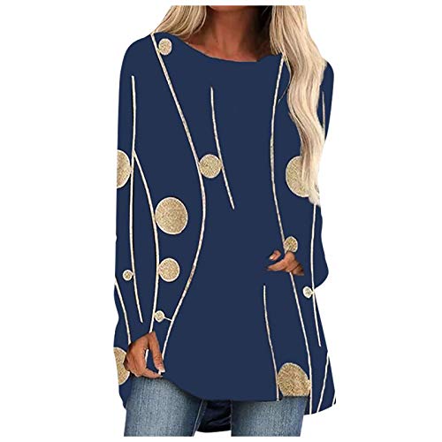LULUZ - Sudadera de manga larga para mujer, diseño de lunares, manga larga, para otoño e invierno, azul, XL