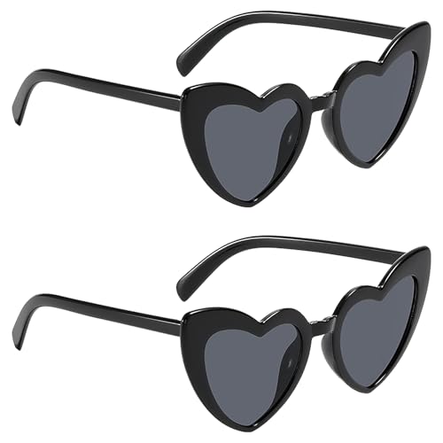 CYMYGS 2 Stück Sonnenbrillen, Herz Sonnenbrille für Damen Vintage, HerzföRmige Sonnenbrille Schwarz Weiß, Sonnenbrille Herren Sunglasses, Sonnenbrille Herzform, FüR Urlaub Party Hochzeit