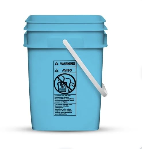 Image of House Naturals 4 Gallon Square Food Grade Bucket Pail with Plastic Handles and Lid (Pack of 3) Made in USA containers (Aqua - Black lids)