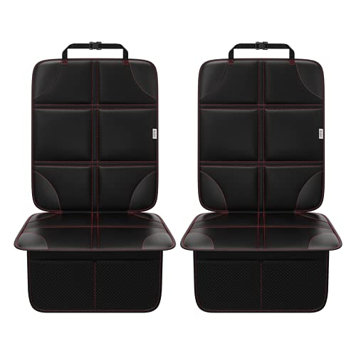 Image of Meolsaek Car Seat Protector, Non-Slip Backing Will Not Leave Imprint, Waterproof Thicker Car Seat Cover for SUV, Sedan, Truck, Leather Car Seat Cushion (Black with Red Stitching)