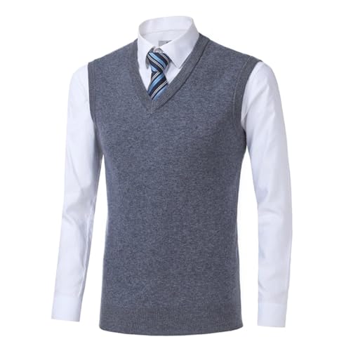 Men Basic Wool Knit Tank Sleeveless Jumpers For Winter V Neck Casual Sweater4