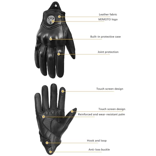Gants de moto en cuir noir de qualité supérieure style rétro chic - 7