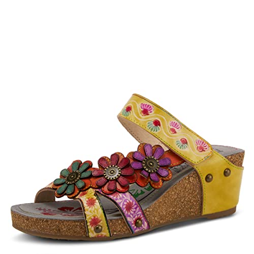 Spring Step LArtiste Womens Delight Slide Sandals | Adjustable Hook & Loop Straps Lightweight Designer Sandals for Women YELLOW MULTI EU 38 / US 7.5-8