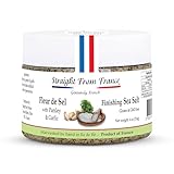 Straight from France Genuinely French, Authentic French Fleur De Sel, Hand Harvested Artisan Finishing Sea Salt with Parsley and Garlic 4 Oz