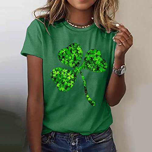 St Patricks Day T-shirts voor Vrouwen UK Trendy 2026 Dames Tops Lucky Shamrocks Gedrukt Crewneck Korte Mouw Tees Zomer Groene T-shirts Vrouwen Plus Size Iers T-Shirt Womens Tops Dameskleding, Groen, S - Afbeelding 4
