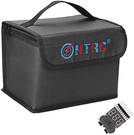 Fireproof Explosionproof,Lipo Battery Safe Bag (210x150x150mm with Voltage Tester for Battery Storage and Charging,RC Charger Storage Case Double Zipper with Portable Handle Lipo Battery Guard