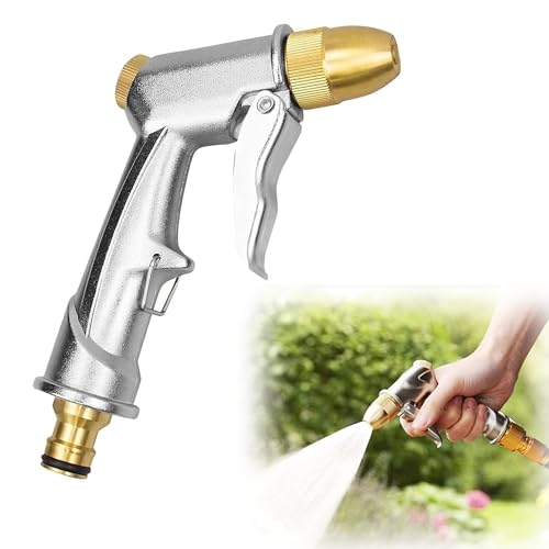 Pistola para Regar de Metal, Jardin Pistola De Riego De Alta Presión, Metal Jardin Pistola De Riego Alta Presión, Pistola Rociadora de Manguera de Jardín, Flujo de Agua Ajustable, para Limpieza Riego