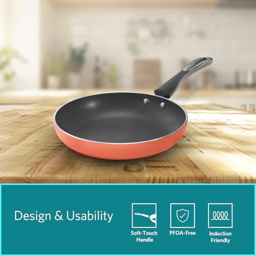 Image of VAYA Hautechef Non-Stick Frypan 24cm, 3-Layer ILAG Swiss Coating, PFOA-Free, Induction Friendly, with Soft-Touch Grey Handle, Color - Coral Crush
