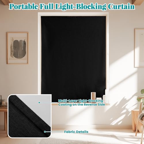 Image of 100% Blackout Self Adhesive Blackout Curtains- Stick on Curtains Shades Window Blinds Curtain No Rod Needed Easy to Hang Curtain, Use for Bedroom, Living Room, W46 x L60 inch, 1 Panel, Black
