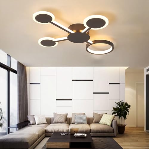 Plafonnier de salon noir avec lampe LED chambre dimmable