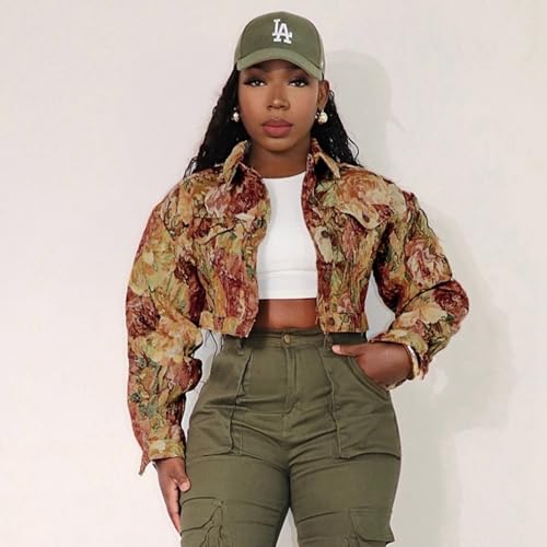 Cropped Jacket Women Cute Y2K Varsity Jacquard Long Sleeve Button Down Crop Floral Jackets for Women Trendy 20252