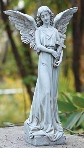 Roman 15.5" Gray Joseph's Studio Angel Holding a Cross in Her Arms Religious Outdoor Garden Statue
