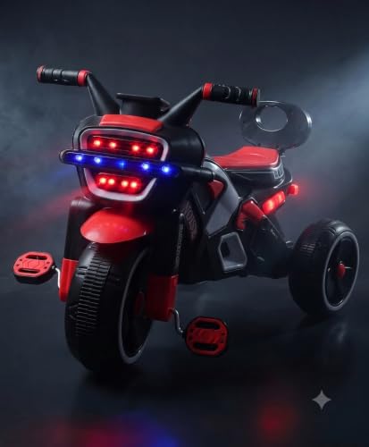 Image of SRECAP Kids Pedal Tricycle with Push Handle | Toddler Trike with Headlight, Music, EVA Wheels & Curved Seat with Backrest | 15 Months-3 Years (Red)