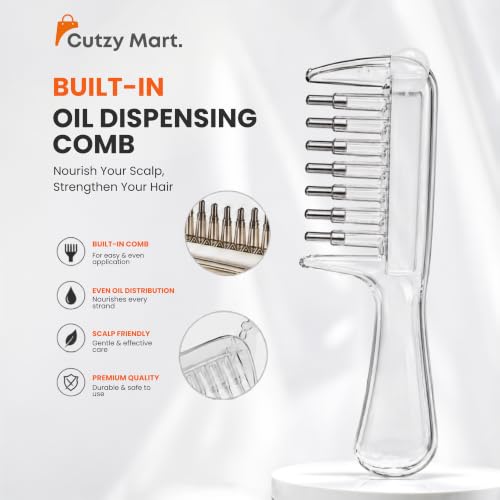 Image of Hair Oil Applicator Comb, Refillable Scalp Massager & Liquid Dispenser with Storage Base, Even Oil Distribution Tool for All Hair Types & Growth Routines (Clear)