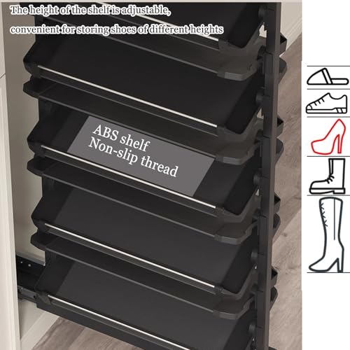 Regulowany 9-poziomowy stojak na buty nizer – metalowa półka do oszczędzającej miejsce szafy Sto – wysuwana czarna szafka na buty (53 cm) – idealna do małych sypialni i cielęciny