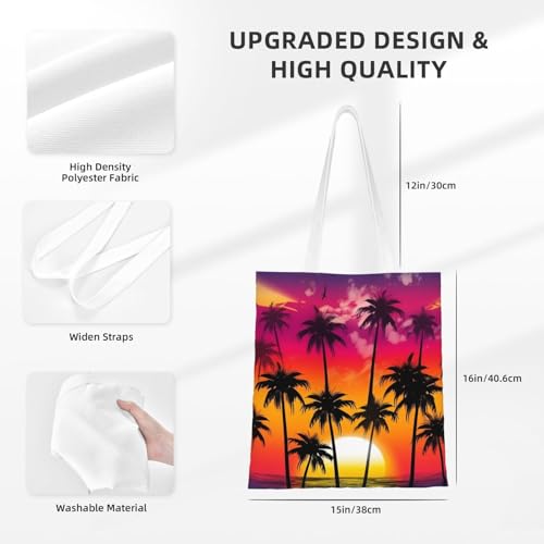 Canvas Tote Bag for Women Shoulder Tote Purse Reusable Grocery Bag Palm Trees and Colorful Sunset Aesthetic Shopping Bags2