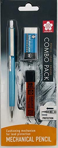 Sakura Cushioning Point Mechanical Pencil Starter set with lead refill and eraser (Sky Blue, 0.5mm-HB)