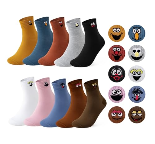Ligtupwe Socken Damen 39-42 35-38 Lustige Socken 10 Paar Sneaker Socke n Damen 39-42 mit Smiley Herz Stickerei Streifen & Punkten für Alltag Freizeit als Geschenk