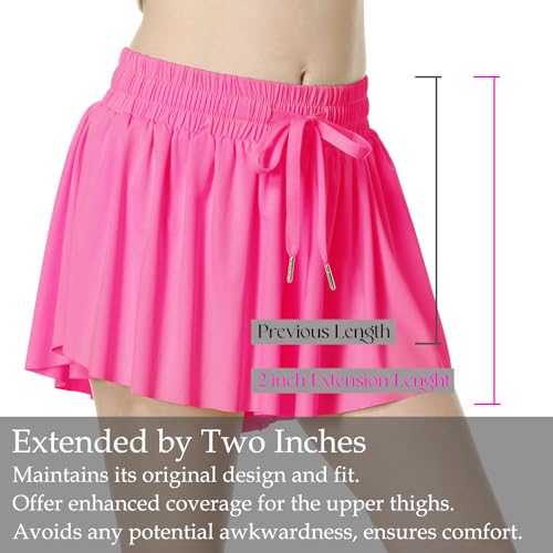 Girls Flowy Shorts,Hot Pink Butterfly Shorts for Girls Size 8-10 Years，2-in-1 Girls Athletic Shorts with Spandex Liner and Big Side Pocket for Fitness, Running, Sports Hot Pink M2
