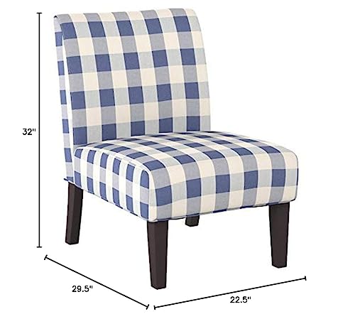 Christopher Knight Home Kendal Accent Chair Upholstered Farmhouse-Style Blue Checkerboard Matte Black Rubberwood Legs 29.2D x 22.5W x 32H in - Image 7