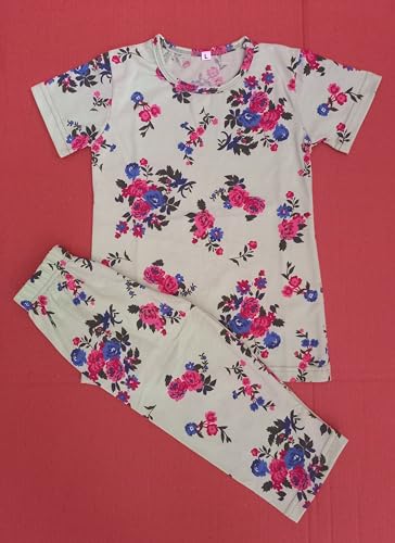 Image of Girls Pure Cotton Casual Round neck regular feet Multi Color Girls night dress Half Sleeve set of 3 pcs
