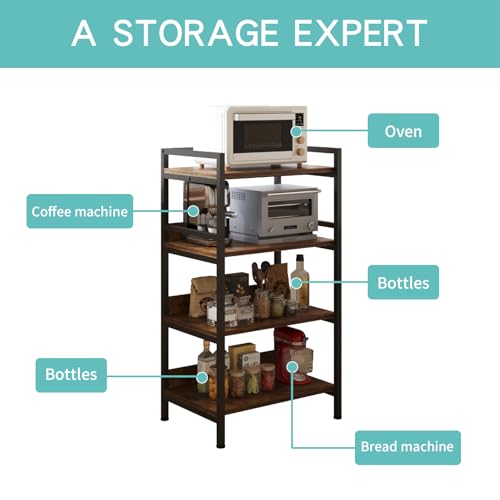 Image of HOME CUBE 4-Tier Metal Storage Shelf with Wooden Shelves, Kitchen Organizer Rack, Microwave Stand, Bookshelf, Standing Shelf Units, Multipurpose Storage Rack for Living Room, Office, Garage, Shops