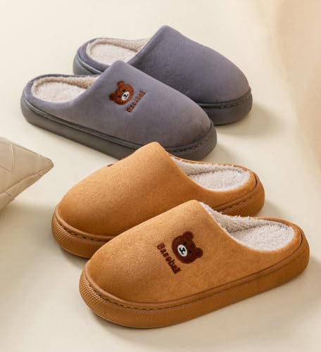 Caistre Trendy Plush Slipper for Women Men Suede Upper Winter Fall Cozy Faux Fur Lining Slide 2025 Memory Foam House Slipper2